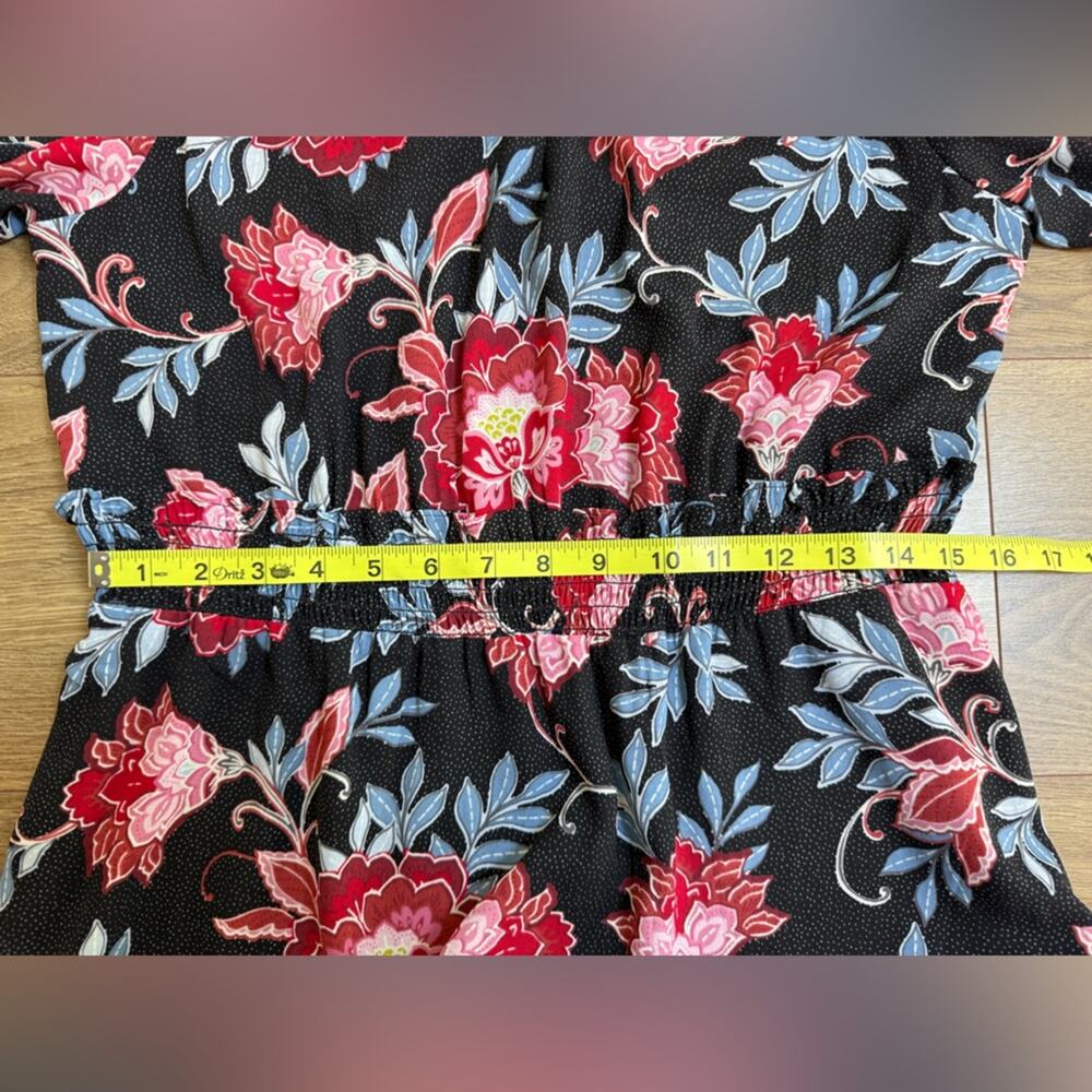 NWT LOFT Floral Smocked Waist Long Sleeve Mini Dress Black Red Blue Size 8 - Picture 8 of 9